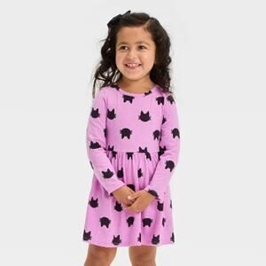 Cat & Jack NWT Toddler Girls' Long Sleeve Halloween Printed Cat Dress Purple 12M